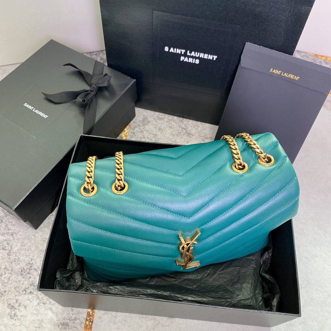 LOULOU MEDIUM 32 TURQUOISE GREEN QUILTED LEATHER GOLD HARDWARE