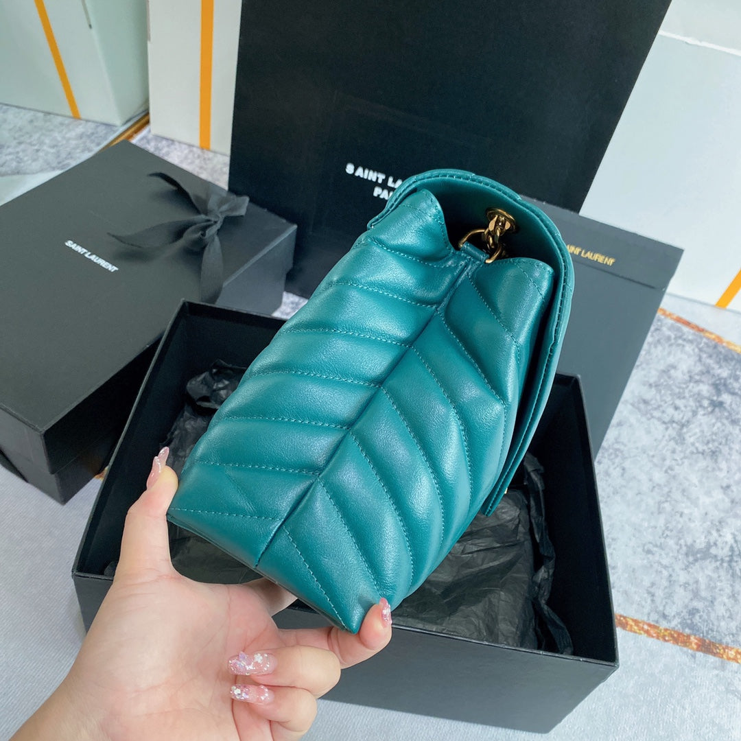 LOULOU MEDIUM 32 TURQUOISE GREEN QUILTED LEATHER GOLD HARDWARE