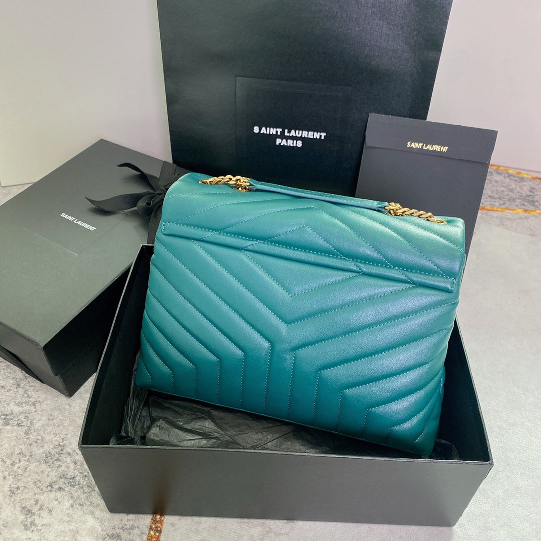LOULOU MEDIUM 32 TURQUOISE GREEN QUILTED LEATHER GOLD HARDWARE