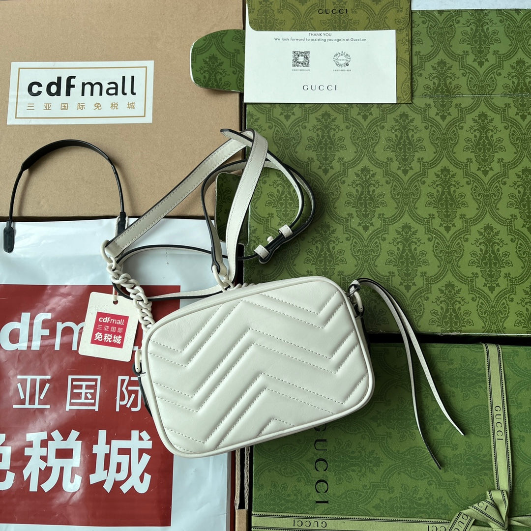 gg marmont mini 18cm zip top all white calfskin