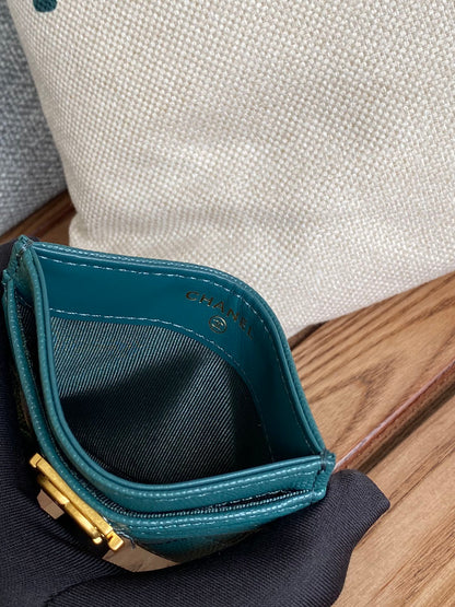 cc boy 11cm card holder dark green caviar gold hardware