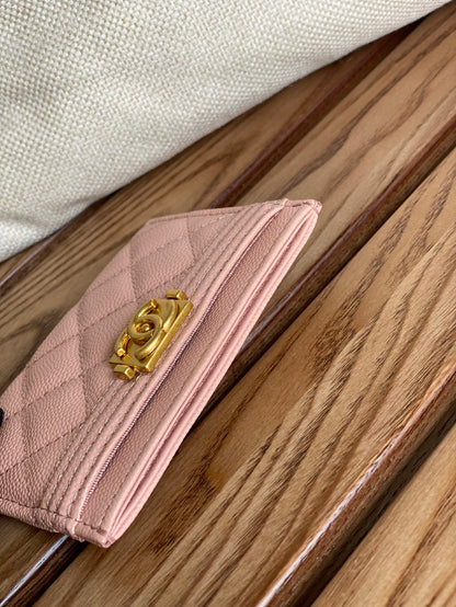 cc boy 11cm card holder pink caviar gold hardware
