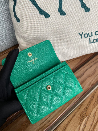 cc small wallet 11cm dark green caviar light gold hardware
