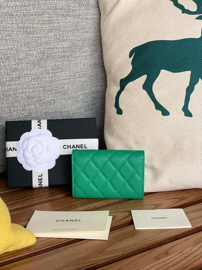 cc small wallet 11cm dark green caviar light gold hardware