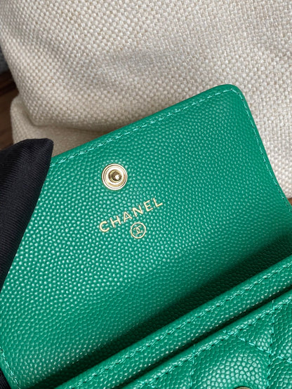 cc small wallet 11cm dark green caviar light gold hardware
