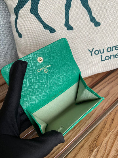 cc small wallet 11cm dark green caviar light gold hardware