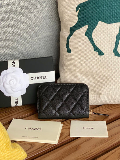 cc zipped wallet 11cm black caviar gold hardware