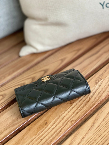 cc small wallet 11cm black lambskin gold hardware