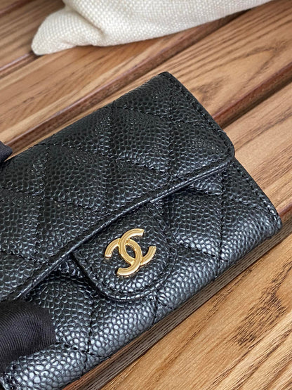 cc small wallet 11cm black caviar gold hardware