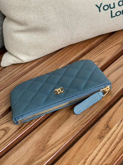 cc zipped wallet 15 dark cloud blue caviar gold hardware