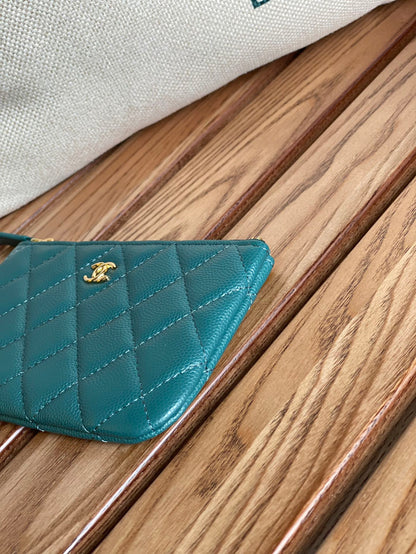 cc zipped wallet 15 blue green caviar gold hardware