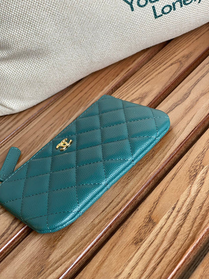 cc zipped wallet 15 blue green caviar gold hardware