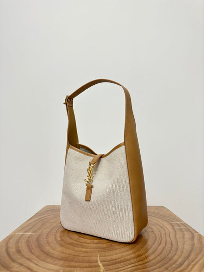 le 5a7 small 23 cream canvas brown calfskin