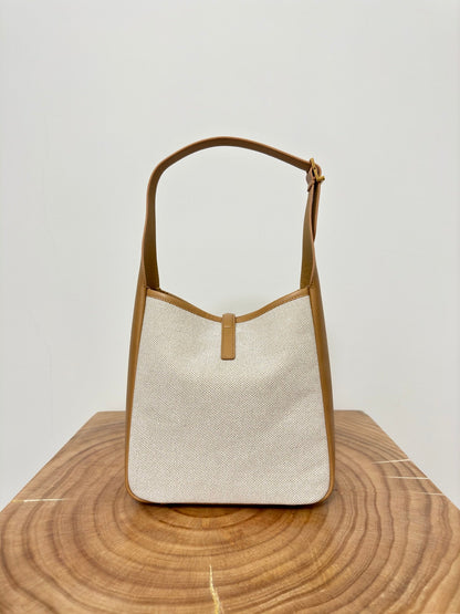 le 5a7 small 23 cream canvas brown calfskin