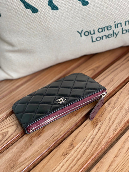 cc zipped wallet 15 black lambskin silver hardware