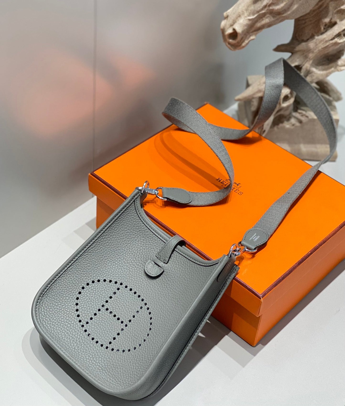 Mini Evelyne 18cm Smoke Grey Togo Silver Hardware