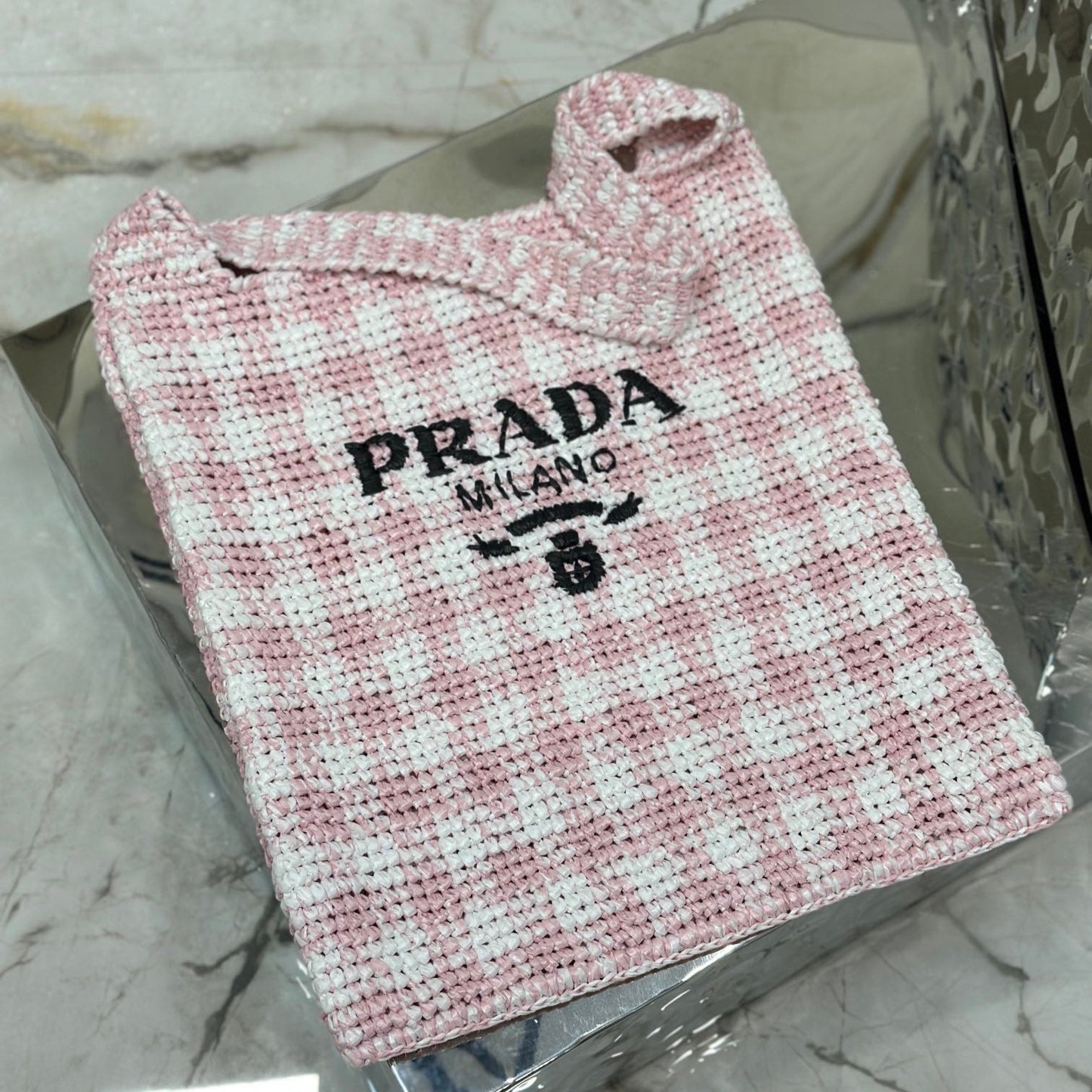 LARGE TOTE BAG 45 IN PINK MIX WHITE AND BLACK WOVEN RAFFIA