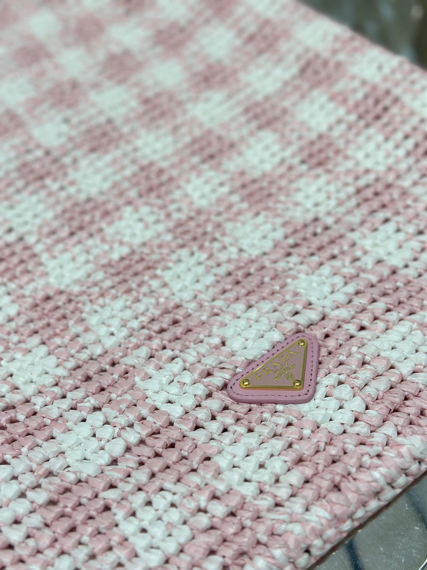 LARGE TOTE BAG 45 IN PINK MIX WHITE AND BLACK WOVEN RAFFIA