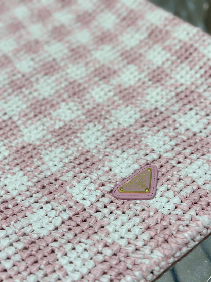 LARGE TOTE BAG 45 IN PINK MIX WHITE AND BLACK WOVEN RAFFIA