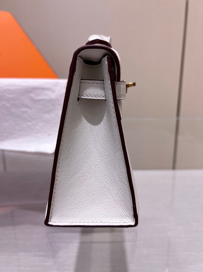 HM KELLY POCHETTE 22CM WHITE SWIFT GOLD HARDWARE