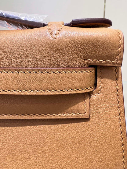 HM KELLY POCHETTE 22CM BROWN SWIFT SILVER HARDWARE