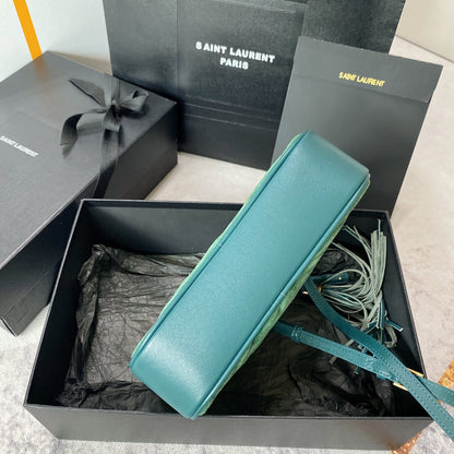 LOU CAMERA BAG 23 IN GREENISH SUEDE AND CALFSKIN TRIM