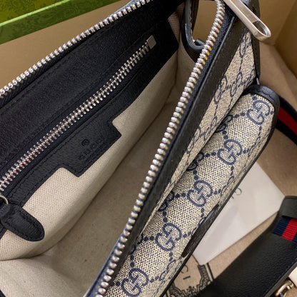 GG SMALL 21 CROSSBODY BAG WITH TAG IN BEIGE CANVAS AND BLACK CALFSKIN