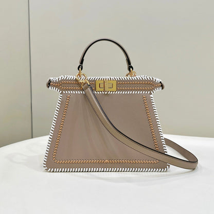 PEEKABOO ISEEU 27 IN MEDIUM BROWN INTERLACED CALFSKIN GOLD HARDWARE