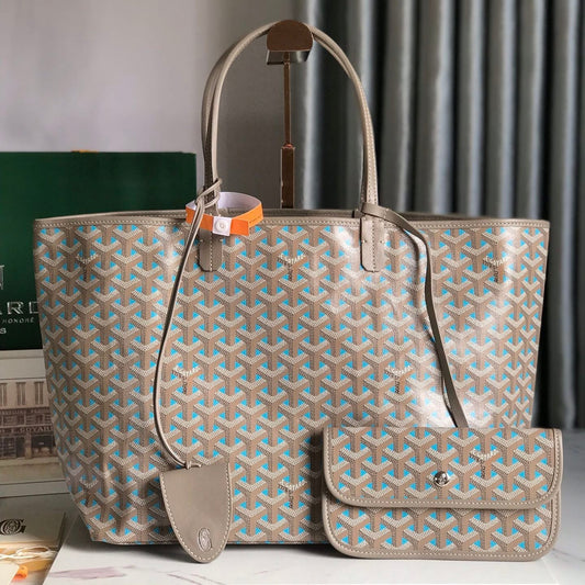 SAINT LOUIS PM 34 IN GREY MIX BLUE GOYARDINE CANVAS AND CALFSKIN