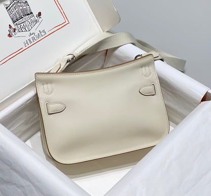 KELLY 23CM JYPSIERE WHITE LEATHER CROSSBODY BAG SHW