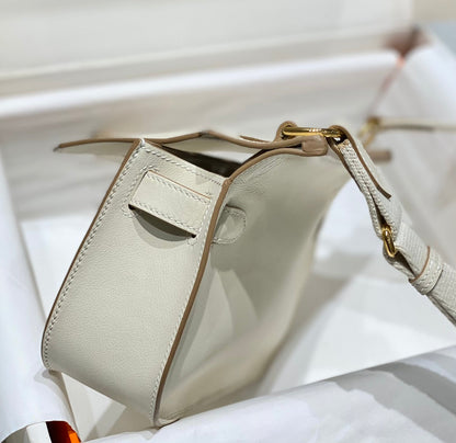 KELLY 23CM JYPSIERE WHITE LEATHER CROSSBODY BAG GHW