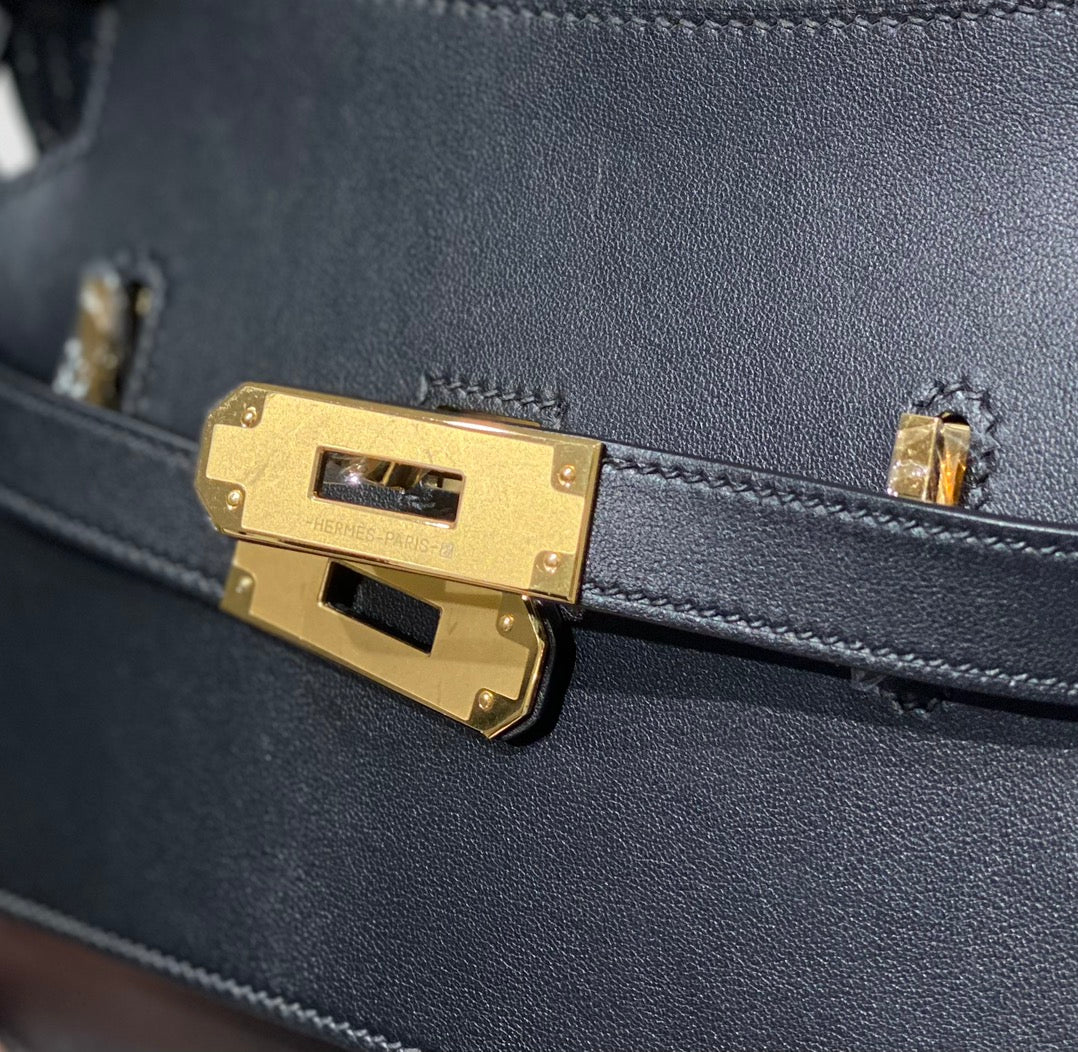 KELLY 23CM JYPSIERE BLACK LEATHER CROSSBODY BAG GHW