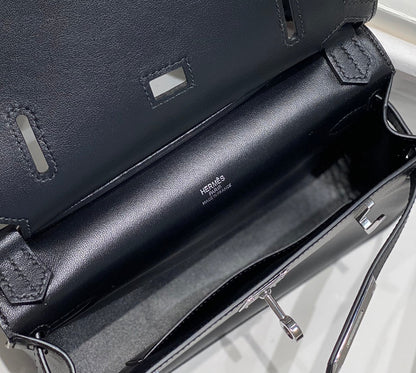 KELLY 23CM JYPSIERE BLACK LEATHER CROSSBODY BAG SHW