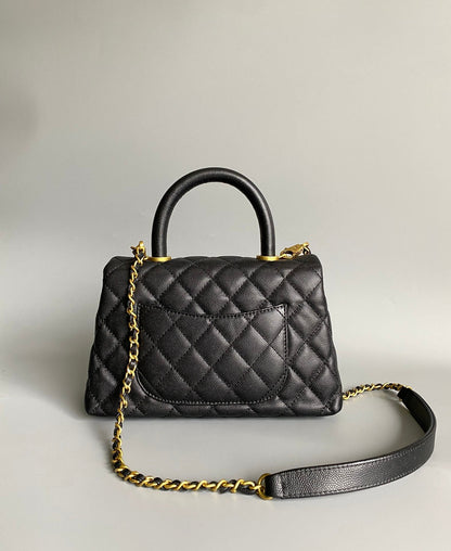 coco handle flap bag 23cm black quilted caviar gold hardware