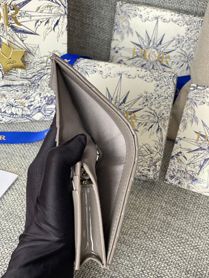 CD Caro 11cm Compact Wallet Shiny Grey Calfskin