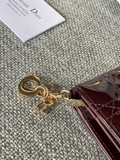 CD Caro 11cm Compact Wallet Shiny Burgundy Calfskin