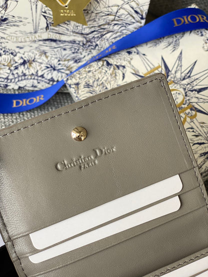 CD Caro 11cm Compact Wallet Grey Calfskin