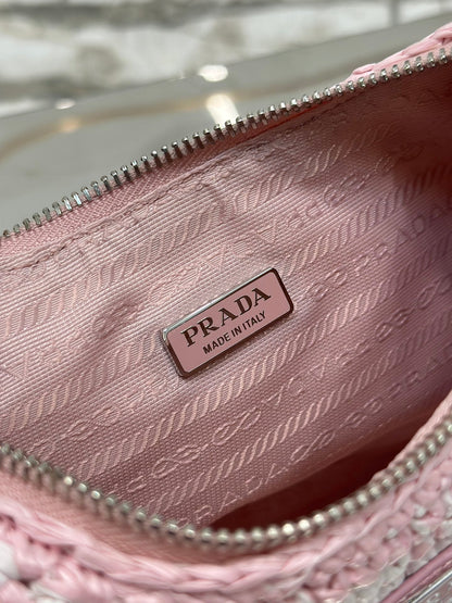 CROCHET HOBO BAG 22 IN PINK MIX WHITE RAFFIA SILVER HARDWARE