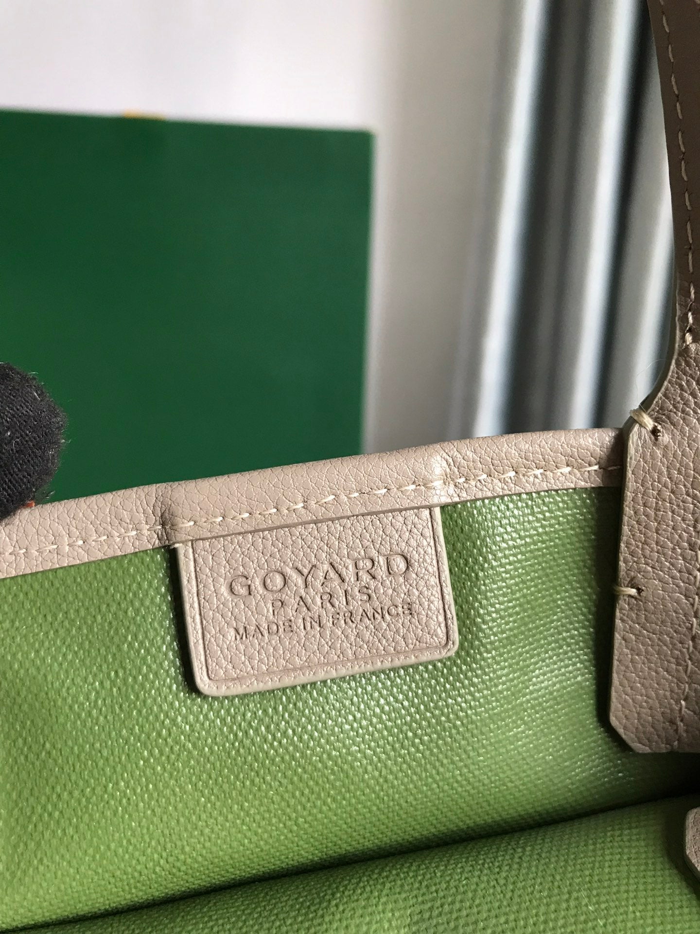 POITIERS CLAIRE-VOIE BAG 24 IN GREY MIX GREEN GOYARDINE CANVAS AND CALFSKIN
