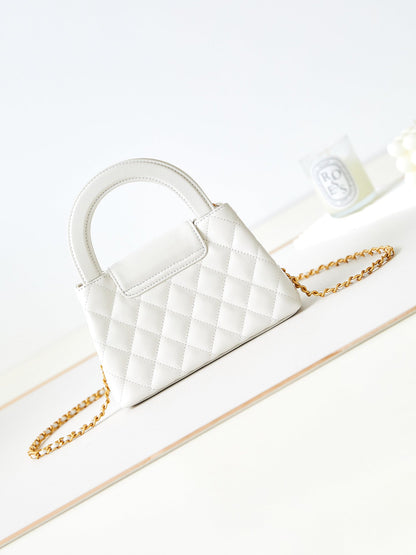 cc 24a nano 19cm kelly shopper bag white lambskin