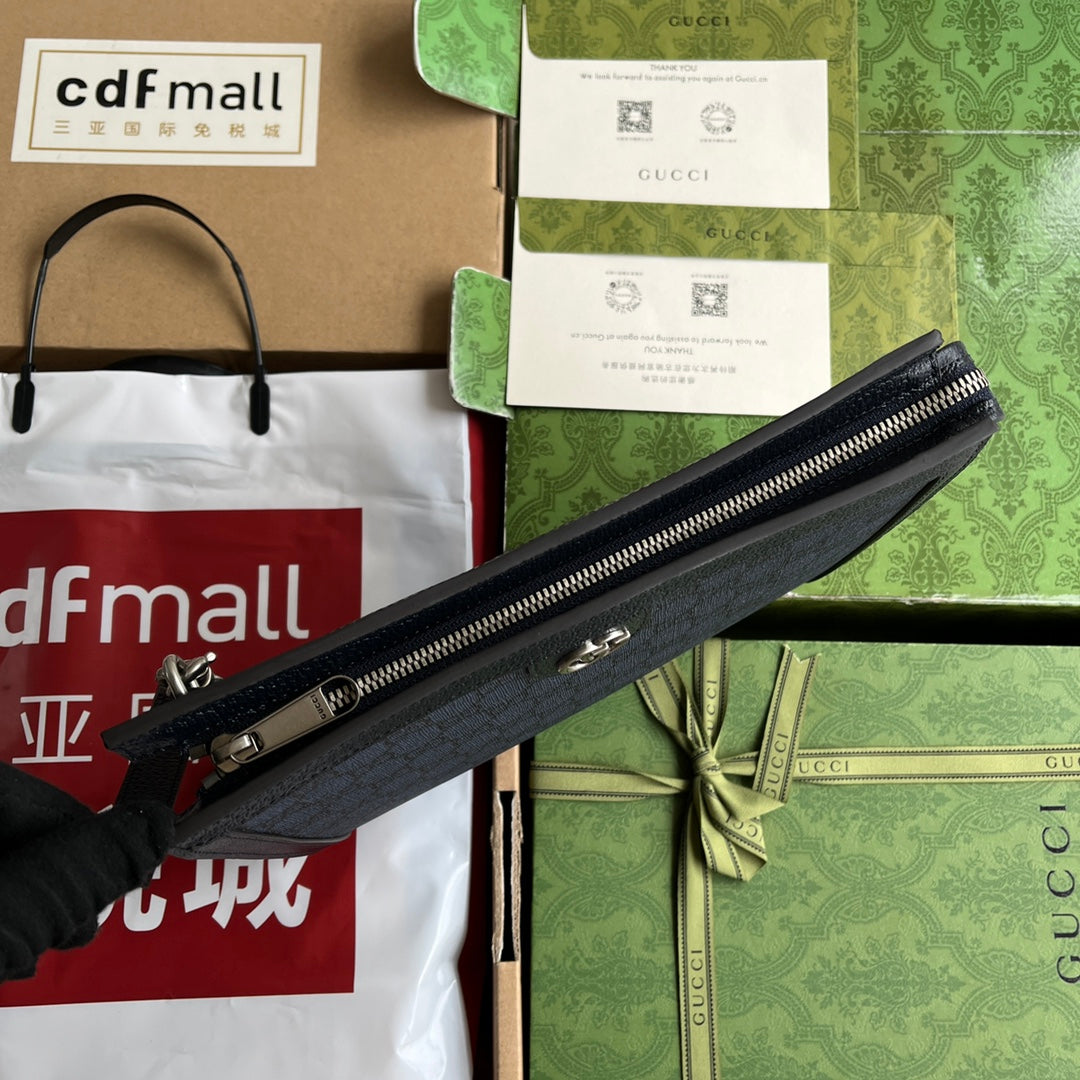 OPHIDIA POUCH 26 IN DARK BLUE MONOGRAM CANVAS AND BLACK LAMBSKIN TRIM