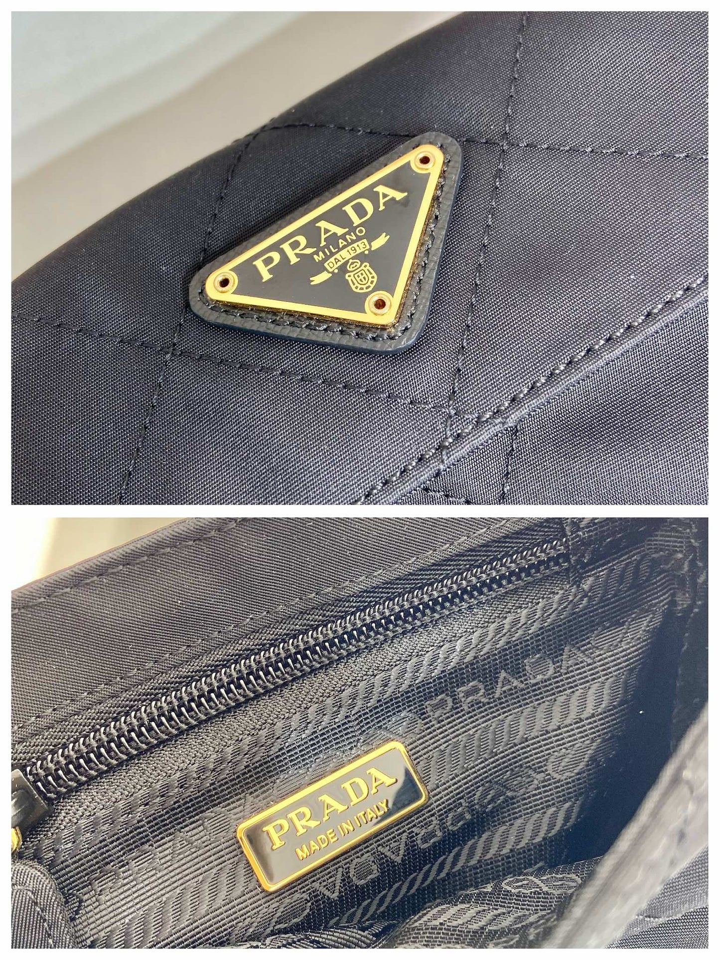 MINI QUILTED FLAP BAG 14 IN BLACK RE-NYLON FABRIC GOLD CHAIN