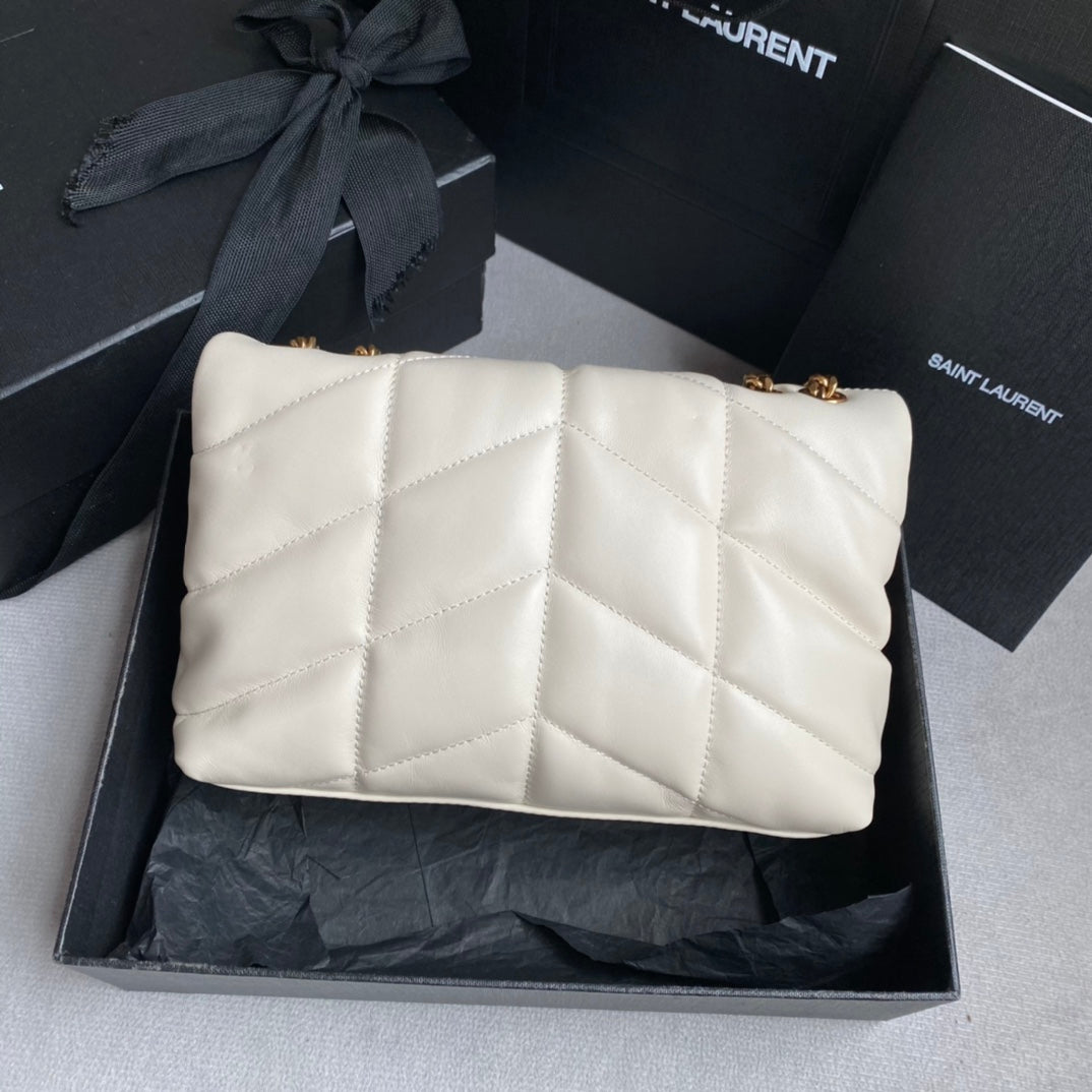 LOULOU MINI 23 WHITE QUILTED GOLD HARDWARE