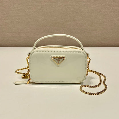 MINI HAND BAG 11 WITH GOLD STRAP IN WHITE PATENT CALFSKIN