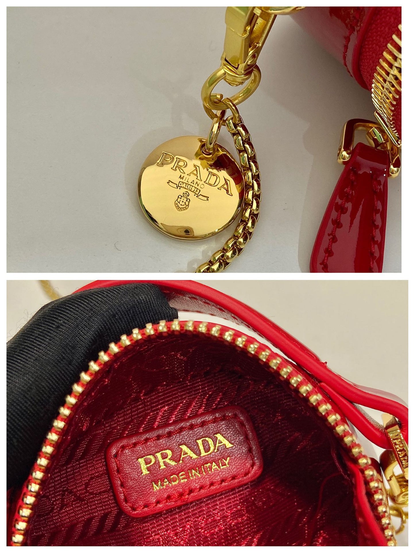 MINI ROUND BAG 8 IN RED GLOSSY CALFSKIN GOLD HARDWARE