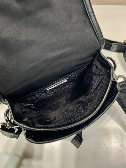 PHONE BAG 19 IN BLACK RE-NYLON AND SAFFIANO LEATHER TRIM