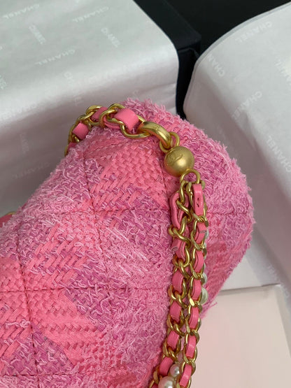 CC 24P Mini Flap Bag 20cm Pink Tweed Pearl Chain Gold Hardware