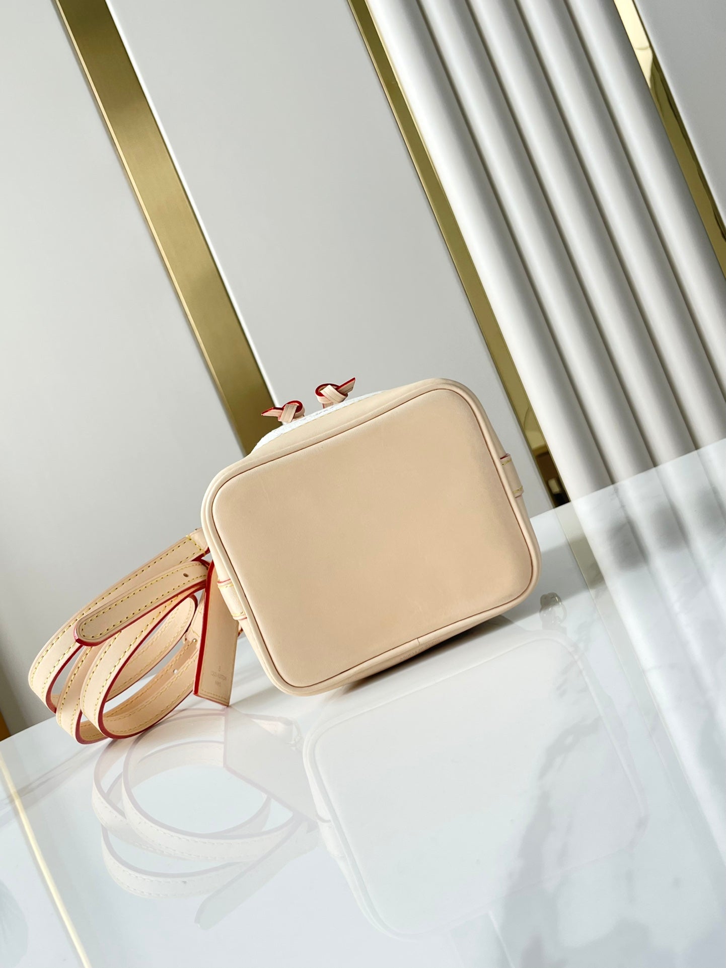 NANO NO¨¦ 16 IN WHITE MONOGRAM JACQUARD FABRIC AND BEIGE CALFSKIN TRIM