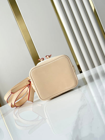 NANO NO¨¦ 16 IN WHITE MONOGRAM JACQUARD FABRIC AND BEIGE CALFSKIN TRIM