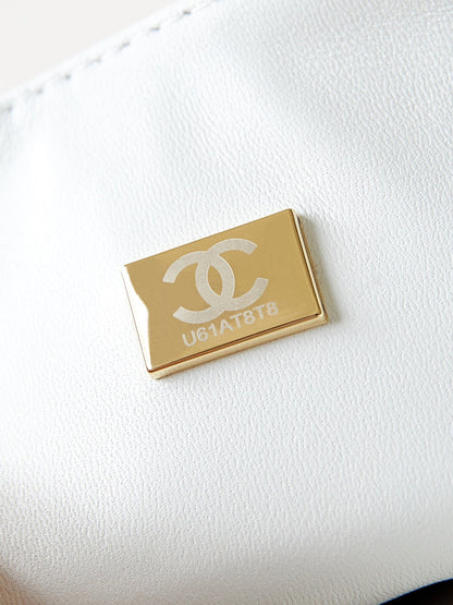 24p medium classic 25cm white tweed gold hardware